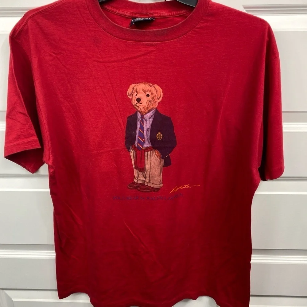 Vintage Polo Ralph Lauren Shirt Mens Large Polo Bear Made USA 90s Tee T-Shirt